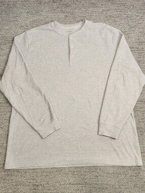 L.L. Bean Thermal Henley Mens XL Tall Beige Oatmeal Long Sleeve Traditional Fit